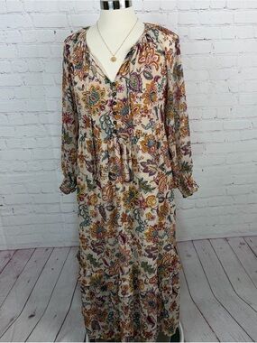 Kate & Sam Cream Boho Floral Tiered Maxi Dress Sz small Romantic, Whimsigoth